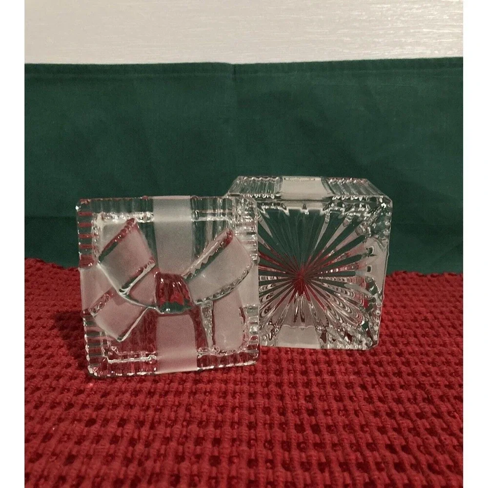 Vintage Trinket Box with Bow on Lid 24% Lead Crystal Made in Poland Sticker
